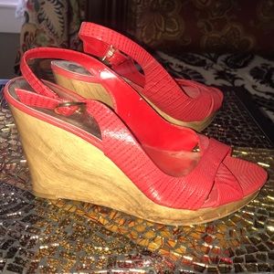 White House Black Market red wooden wedges